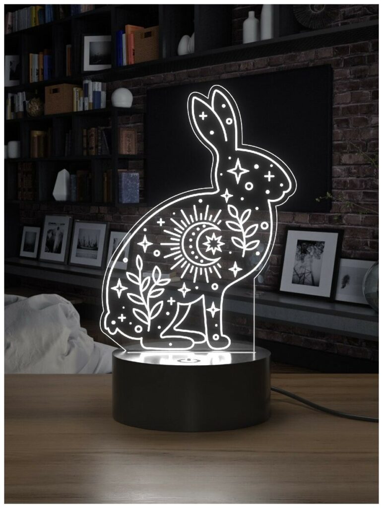 Идея для подарка: 3D Светильник Ночник Кролик (символ Нового 2023 Года Зайца) светодиодный / подарок ребенку подруге на новый год /в спальню