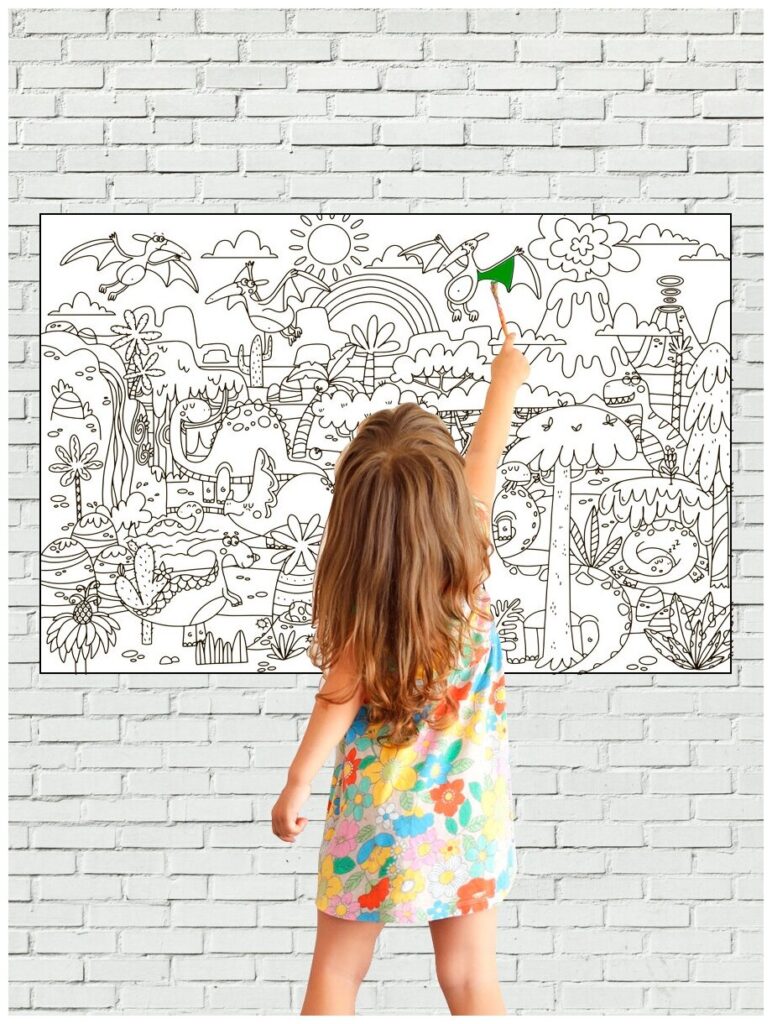 Идея для подарка: Большая раскраска для детей 90х60 см с фломастерами / Детская раскраска - плакат в тубусе / Динозавры