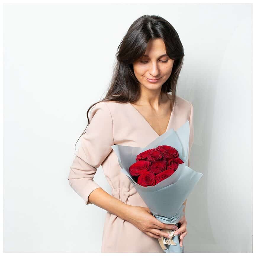 Идея для подарка: Букет из бордовых роз 9 шт.(40 см), живые свежие цветы