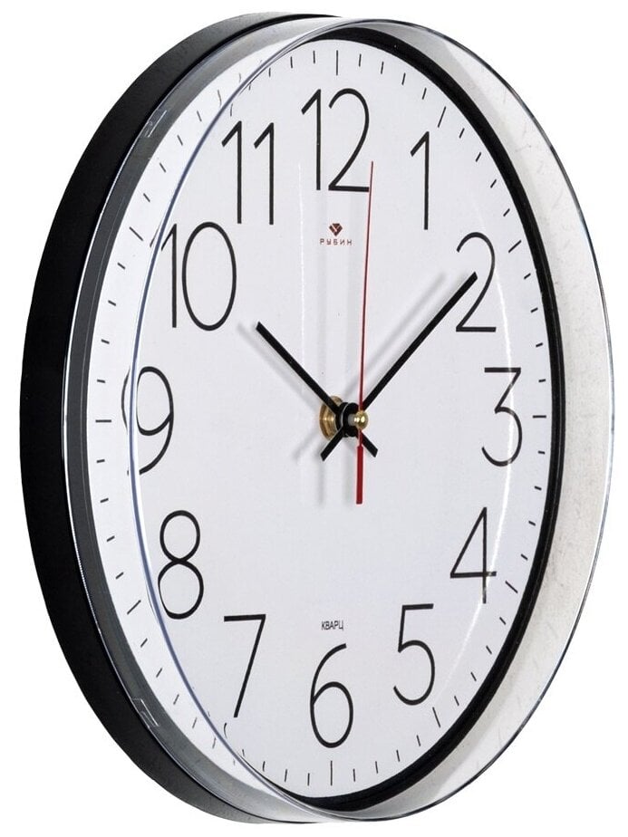 Идея для подарка: Часы большие настенные кварцевые в форме круга в современном стиле Рубин Классика 25 см с большими арабским цифрами
