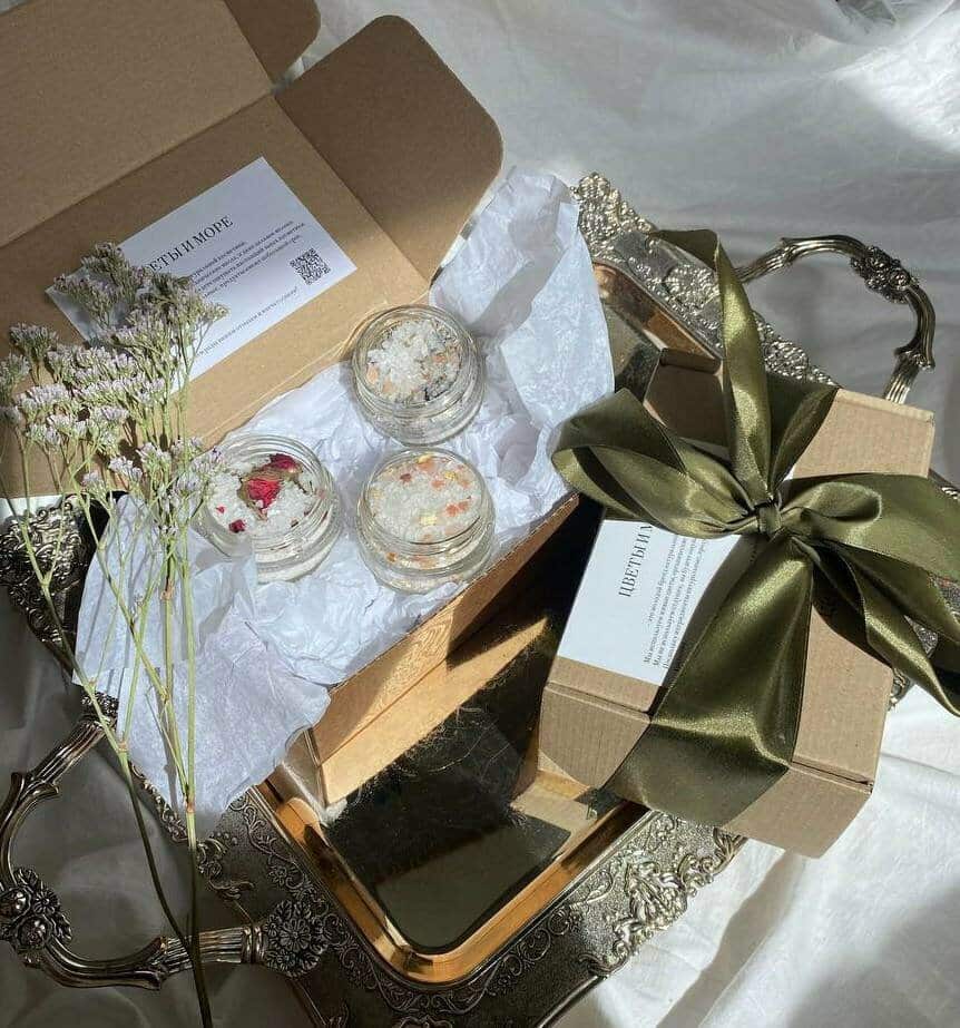 Идея для подарка: Цветы И море/Подарочный набор соли для ванн "Трио"/подарок девушке