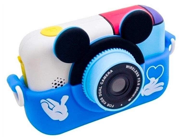 Идея для подарка: Детский цифровой фотоаппарат Микки Маус/С картой памяти 16 Гб в Подарок/С селфи камерой и играми/Для детей/Для мальчика и девочки/Цвет: синий