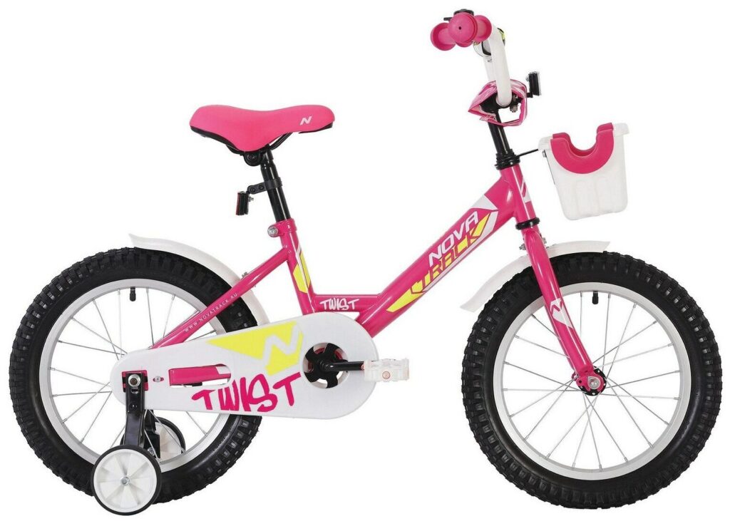 Идея для подарка: Детский велосипед Novatrack Twist 16 (2020) с корзиной розовый (требует финальной сборки)