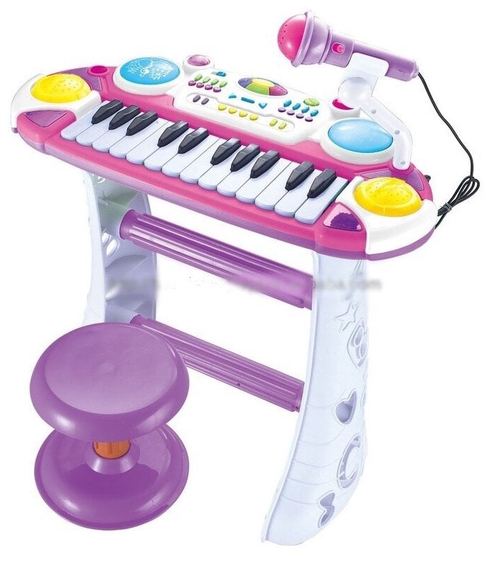Идея для подарка: Детское пианино с микрофоном и стульчиком/синтезатор с микрофоном детский/музыкальный центр/пианино