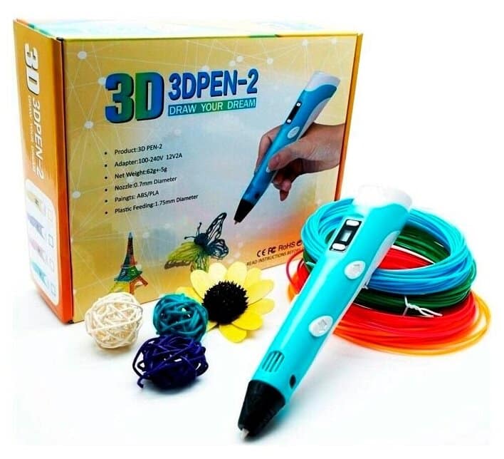 Идея для подарка девочке: 3D ручка голубая с набором пластика (3 цвета по 3 м каждый) / Luoweite