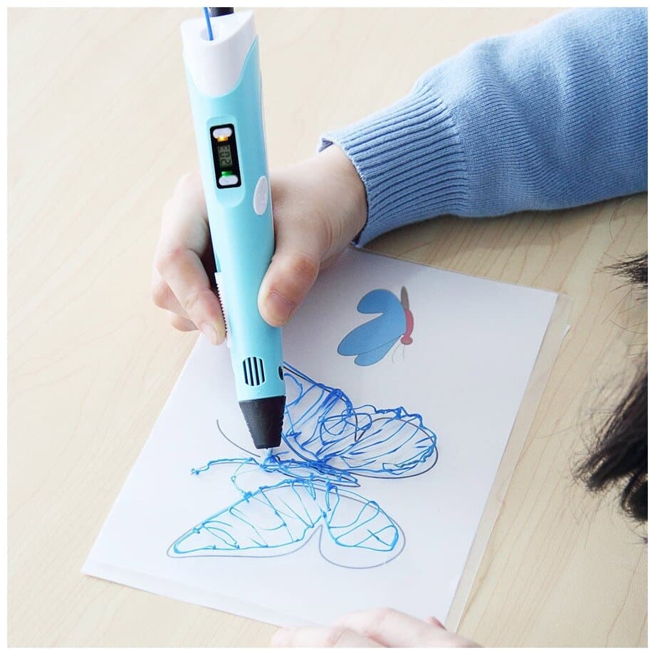 Идея для подарка девочке: 3D ручка " 3DPEN-3" с трафаретами и пластиком. 3Д ручка с LED-дисплеем и аксессуарами голубая.