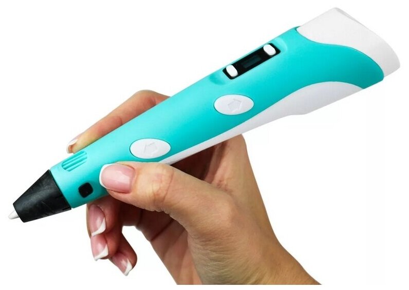 Идея для подарка девочке: 3D ручка " 3DPEN-3" с трафаретами и пластиком. 3Д ручка с LED-дисплеем и аксессуарами голубая.