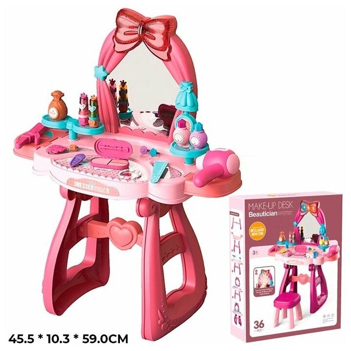 Идея для подарка девочке: Детский туалетный столик со стульчиком, со светом и звуком / Набор стилиста / Игровой набор салон красоты / Детское трюмо 8222С