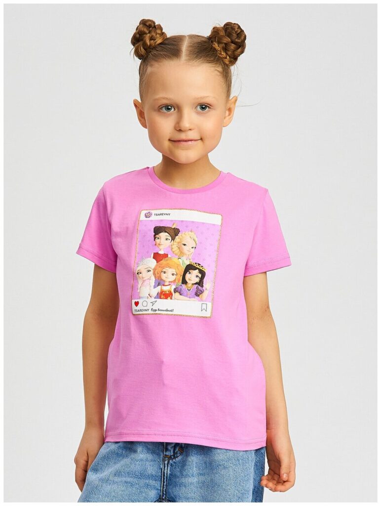 Идея для подарка девочке: Футболка для девочки с принтом из мультфильма Царевны, Winkiki TS03106 Розовый 104 размер