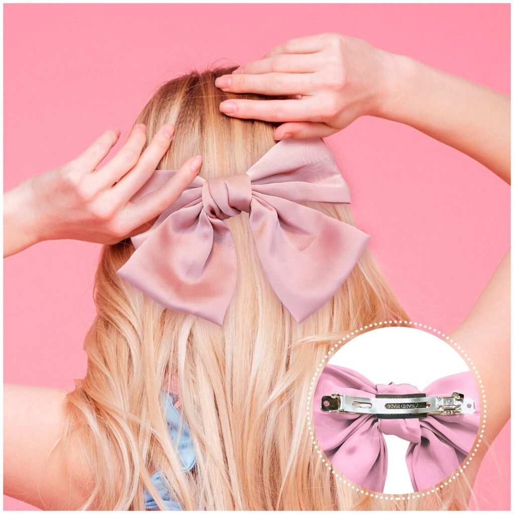 Идея для подарка девочке: Идея подарка: Большой модный атласный бант для волос розовый