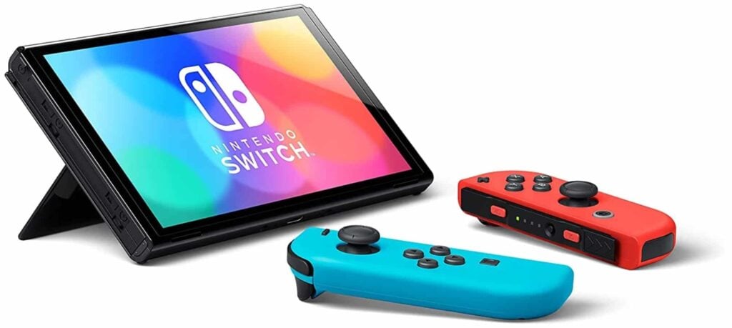 Идея для подарка девочке: Игровая приставка Nintendo Switch OLED 64 ГБ, неоновый синий/неоновый красный