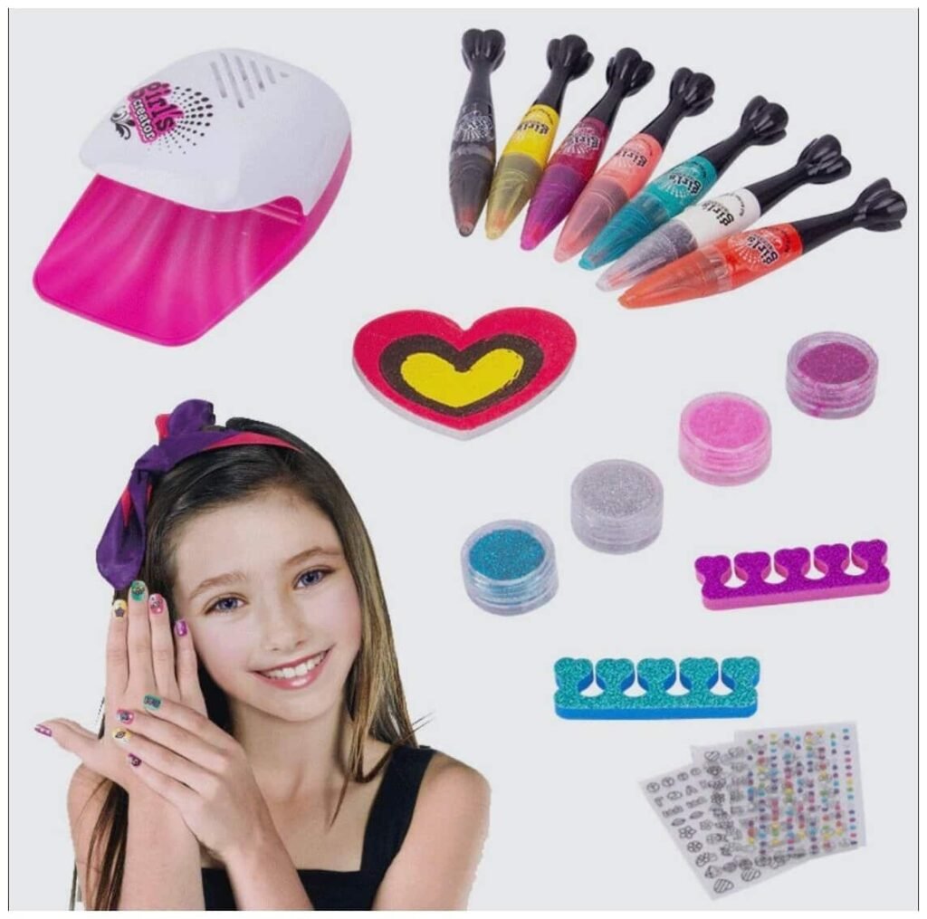 Идея для подарка девочке: Маникюрный набор для девочек Nail Art Pens с лампой. Набор для росписи ногтей