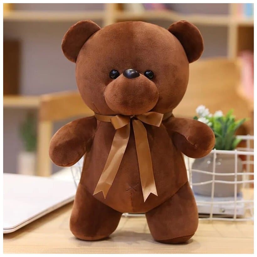 Идея для подарка девочке: Мягкая игрушка Медвежонок teddy / Плюшевый Мишка с бантом, цвет коричневый, 30 см