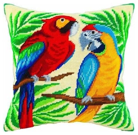 Идея для подарка девочке: Набор для вышивания подушки Пара попугаев V55, 40x40 см см.