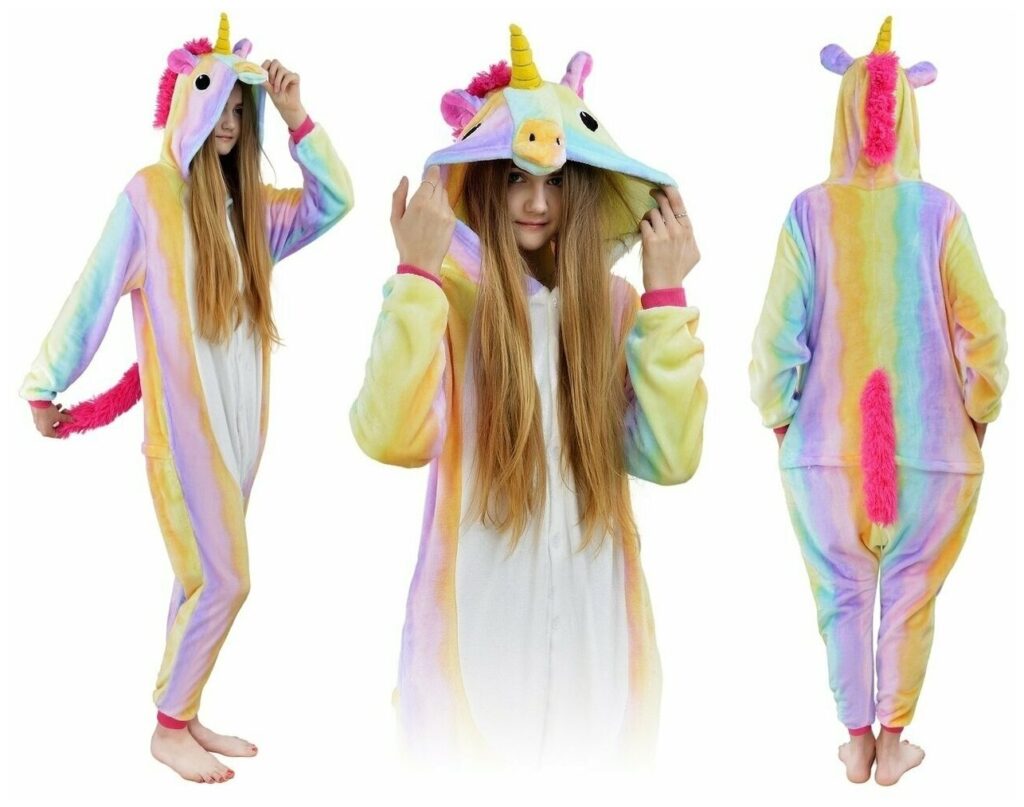 Идея для подарка девочке: Пижама кигуруми для взрослых "Радужный единорог" (размер L)