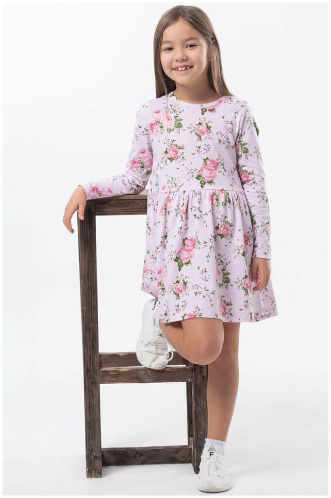 Идея для подарка девочке: Платье для девочки HappyFox, HFLUN2113 размер 128, цвет цветы. розовый