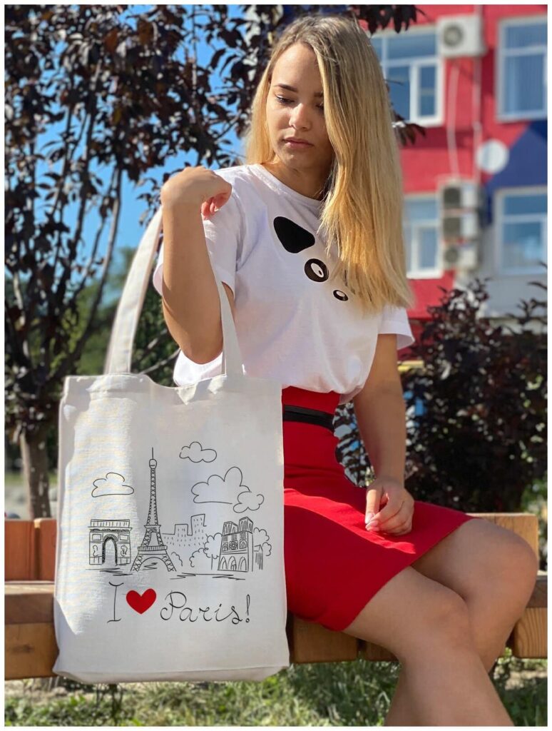 Идея для подарка девочке: Сумка шоппер с принтом "I LOVE Paris!" сумка шопер авоська холщовая сумка с рисунком в подарок