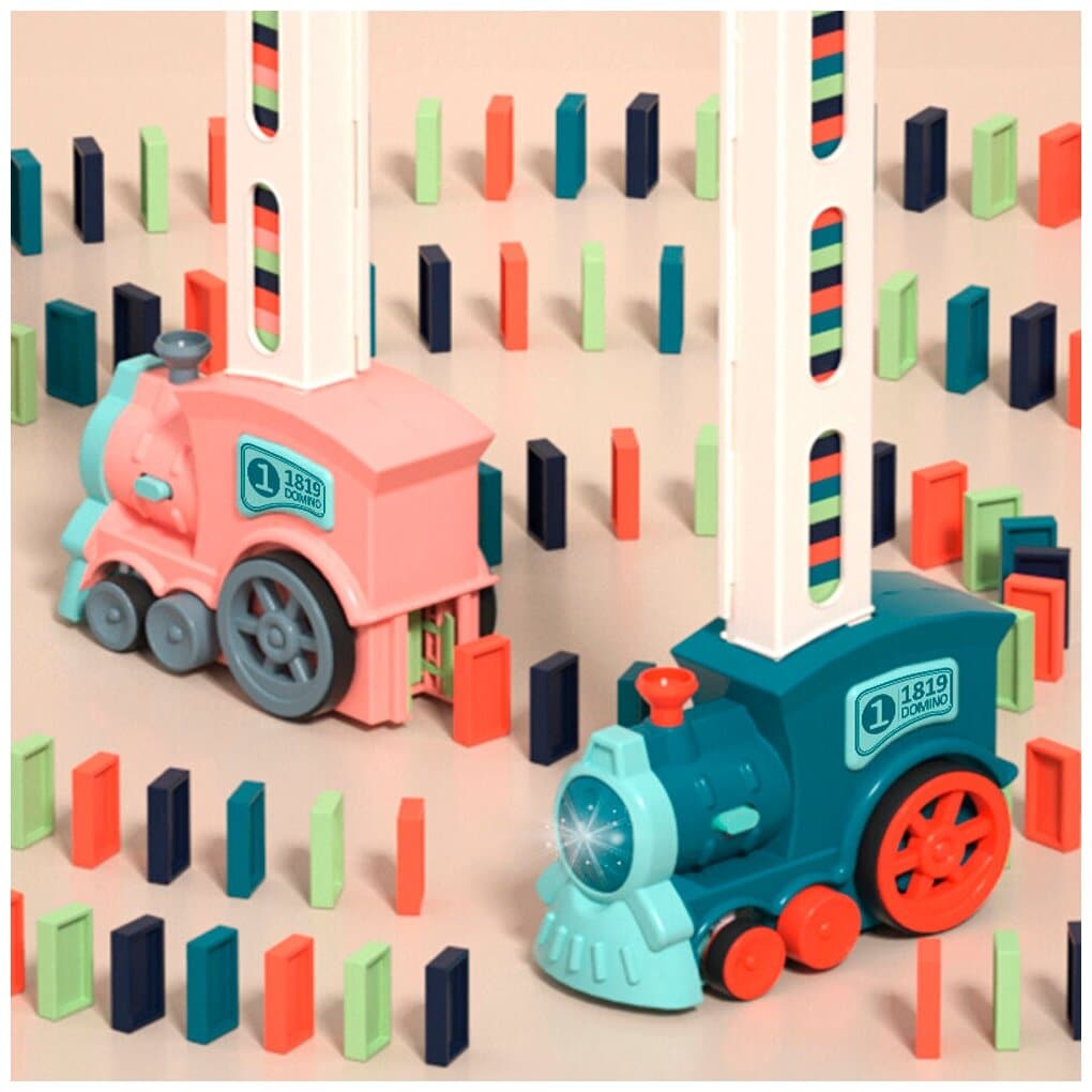 Идея для подарка: Электронный паровозик домино Domino Train со световыми и звуковыми эффектами, цвет розовый