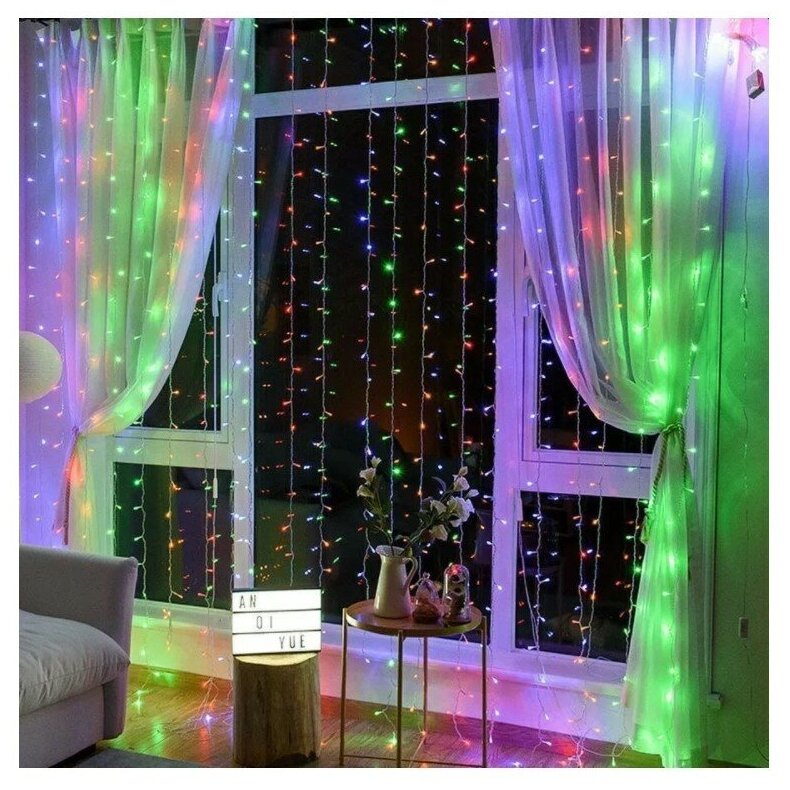 Идея для подарка: Гирлянда штора, светодиодная, от сети, гирлянда для дома, 3х2м, цветная гирлянда