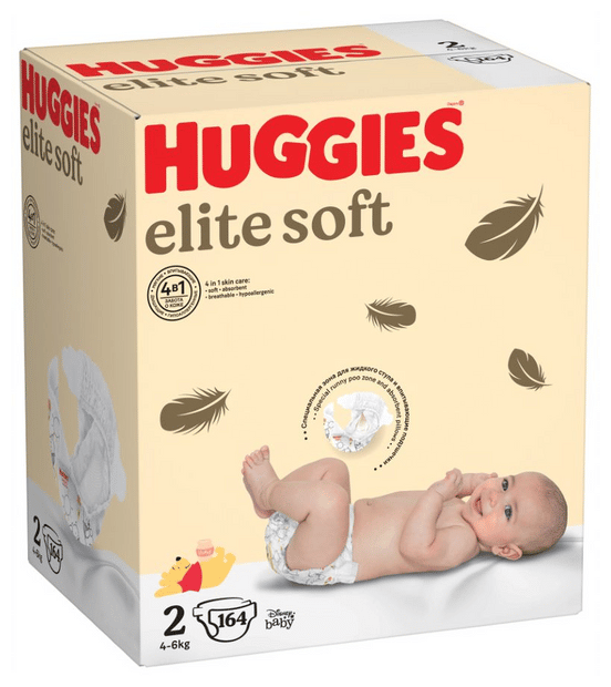 Идея для подарка: Huggies подгузники Elite Soft 2, 4-6 кг, 164 шт.