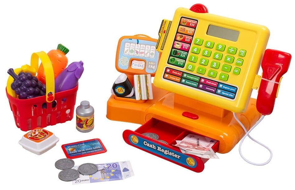 Идея для подарка: Игровой набор "Касса" с продуктами, калькулятором, сканером (16829B)