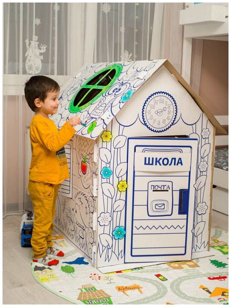 Идея для подарка: Игрушка сборная из картона "Развивающий домик-раскраска" для детей старше 3 лет с Подарком, СН-002