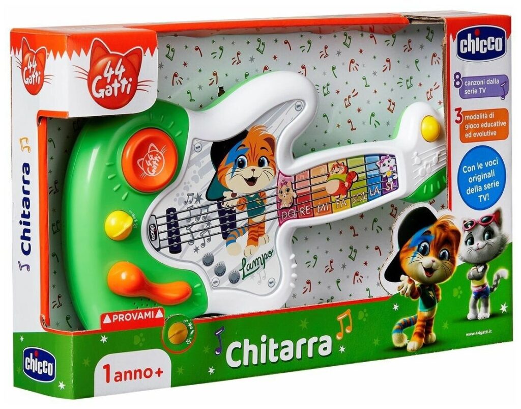 Идея для подарка: Интерактивная развивающая игрушка Chicco Гитара "44 Котенка", белый/зеленый