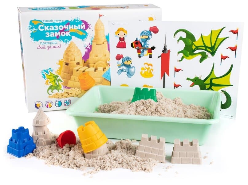 Идея для подарка: Кинетический песок Genio Kids Сказочный замок, бежевый, 1 кг, картонная пачка