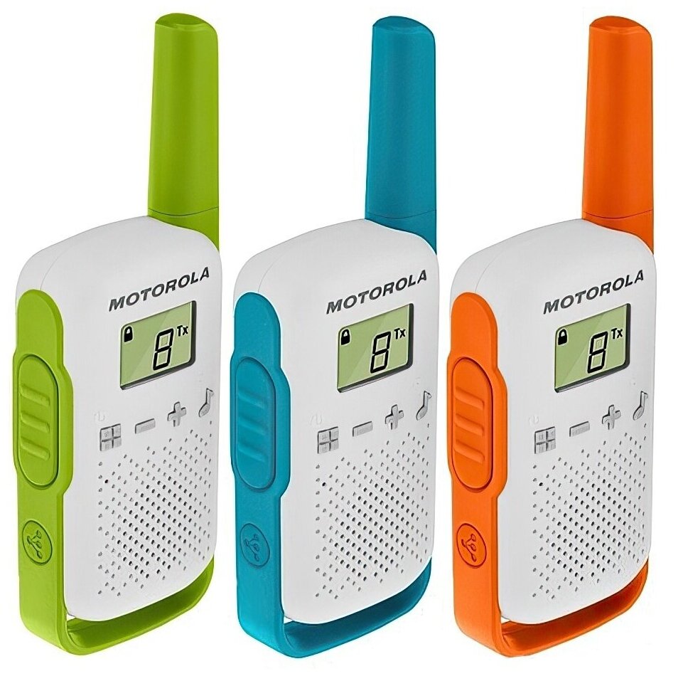 Идея для подарка: Комплект раций Motorola Talkabout T42 Triple зеленый/голубой/оранжевый