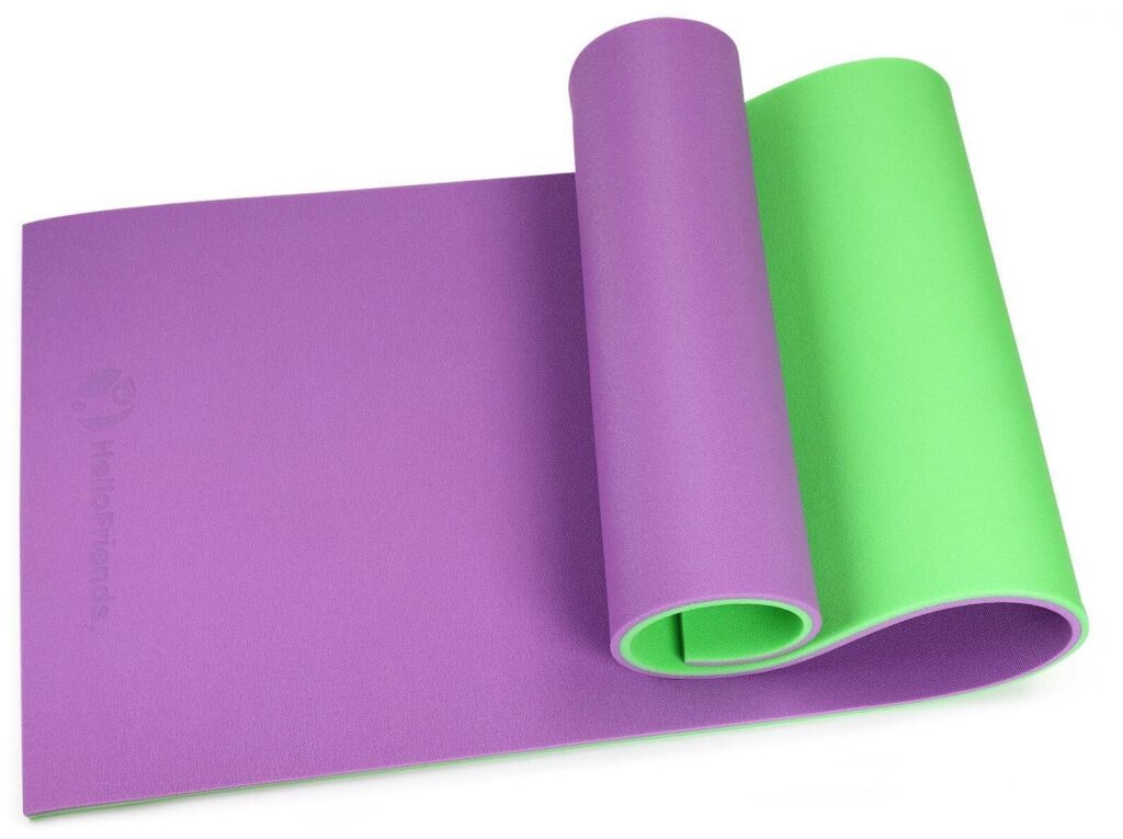 Идея для подарка: Коврик-каремат для йоги и фитнеса soft 15mm 180x60cm, салатовый / фиолетовый