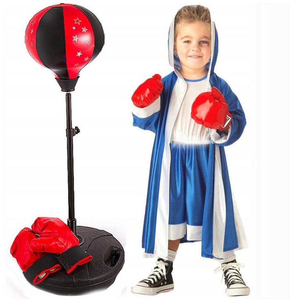 Идея для подарка мальчику: Набор для бокса детский (груша, перчатки, насос), напольная груша с перчатками, набор юного боксёра, боксёрская груша, 70-106 см