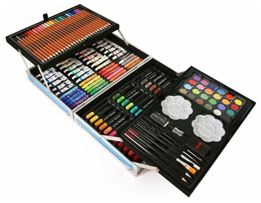 Идея для подарка мальчику: Набор для рисования / Набор для рисования в чемоданчике с Пони / Набор для рисования 147 предметов / Цвет голубой