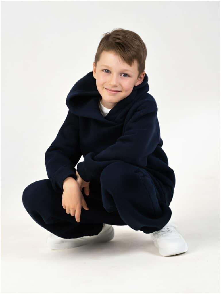 Идея для подарка мальчику: Спортивный костюм для мальчика теплый с начесом из футера (толстовка, штаны) Темно-синий 128-134 размер