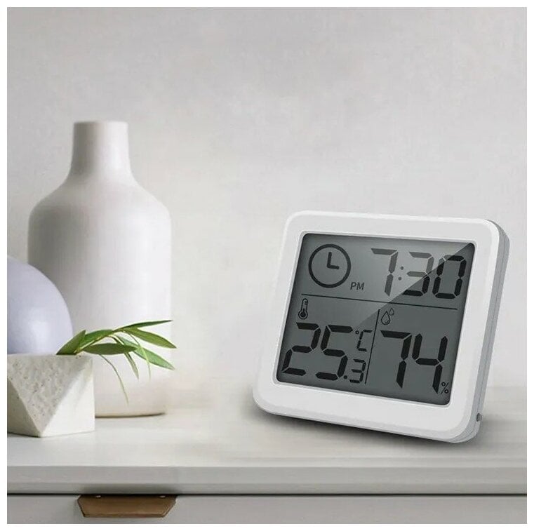 Идея для подарка: Метеостанция с часами, электронный комнатный термометр с датчиком влажности, белый