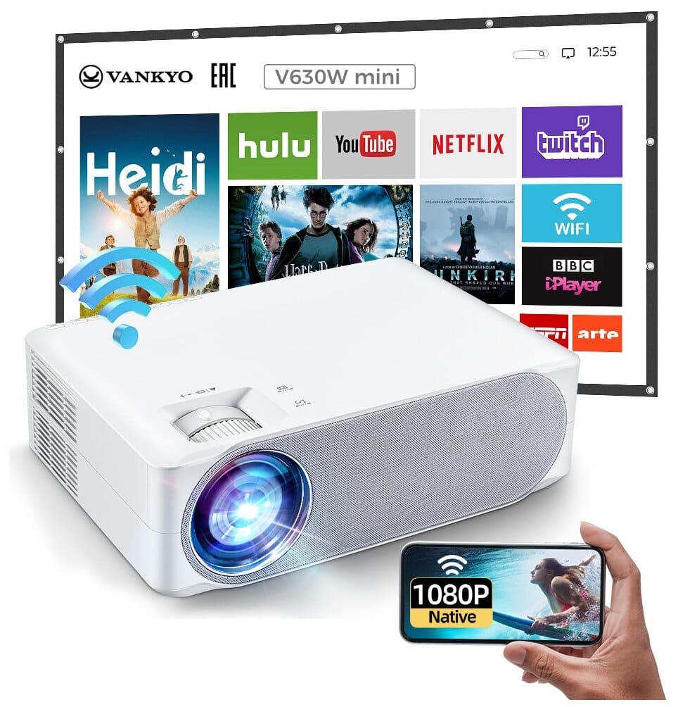 Идея для подарка: Мультимедийный портативный проектор Vankyo V630W mini Full HD, подключение через Wifi реальное разрешение 1080P, поддержка 4K