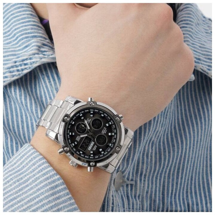 Идея для подарка мужчине: Часы мужские SKMEI 1389 - Серебристые/Черные