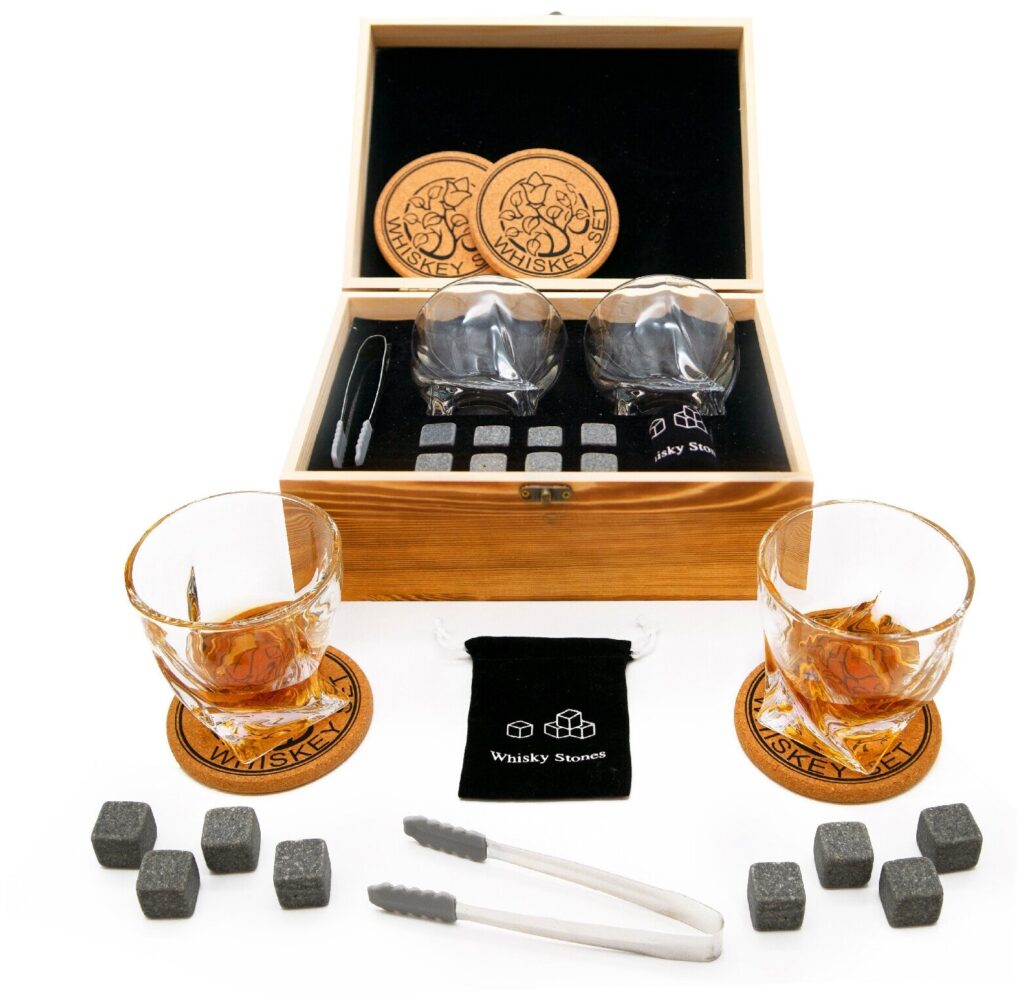 Идея для подарка мужчине: Набор для виски, подарочный набор бокалов/стаканов, подарок для мужчины, парня. Камни для охлаждения 8 шт.