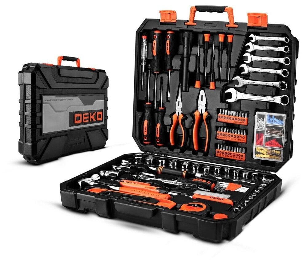 Идея для подарка мужчине: Набор инструментов DEKO DKMT208, 208 предм., черный/оранжевый
