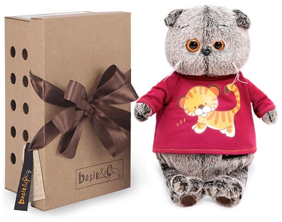 Идея для подарка: Мягкая игрушка Basik&Co Кот Басик в футболке с принтом Тигренок, 19 см