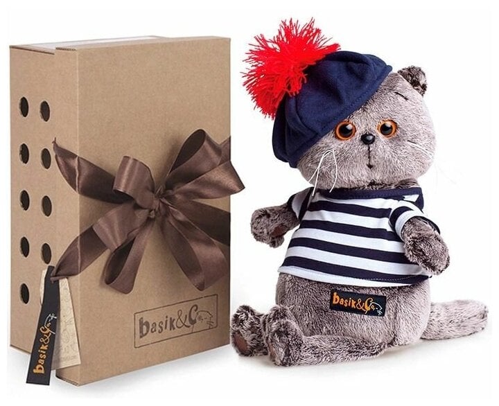 Идея для подарка: Мягкая игрушка Basik&Co Кот Басик в тельняшке и берете, 25 см