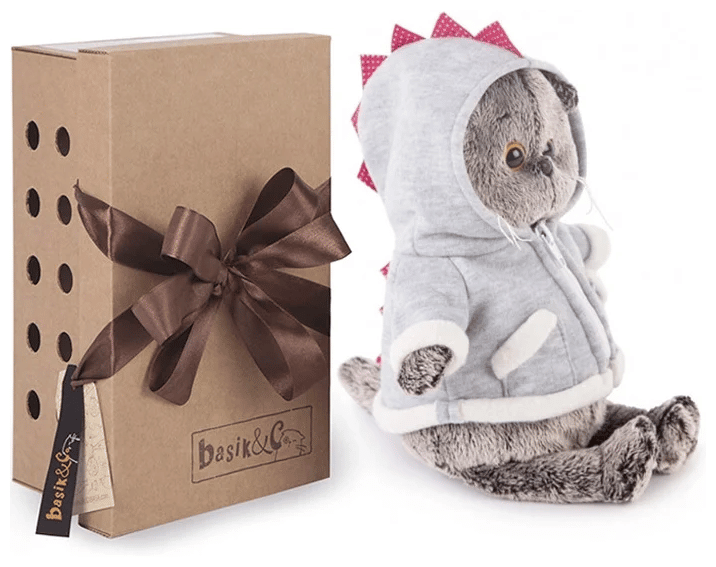 Идея для подарка: Мягкая игрушка Basik&Co Кот Басик в толстовке Дракончик, 22 см, серый