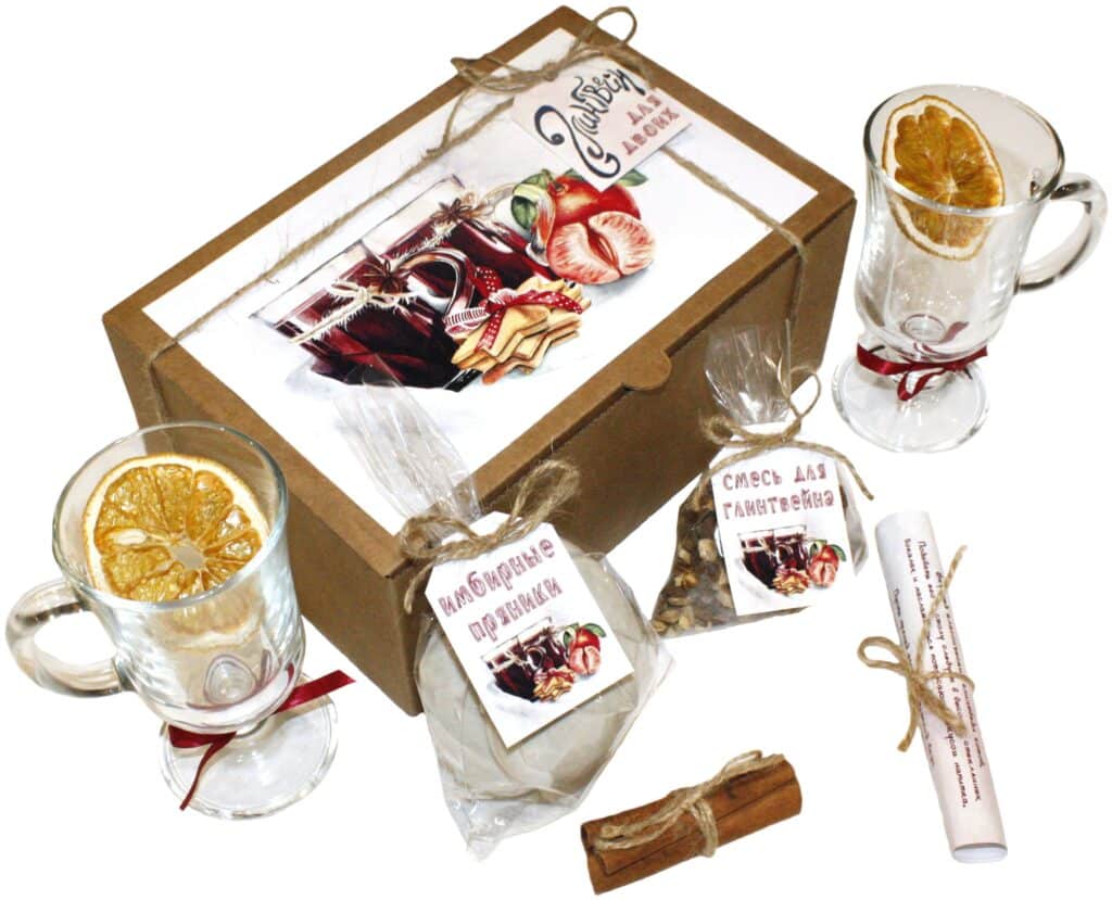 Идея для подарка: Набор для глинтвейна подарочный с бокалами специями и свечами в подарочной коробке