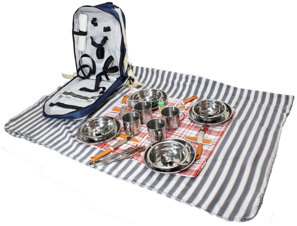 Идея для подарка: Набор посуды для пикника / Набор посуды в рюкзаке / Подарочный набор / Набор туристической посуды / Походный набор для пикника