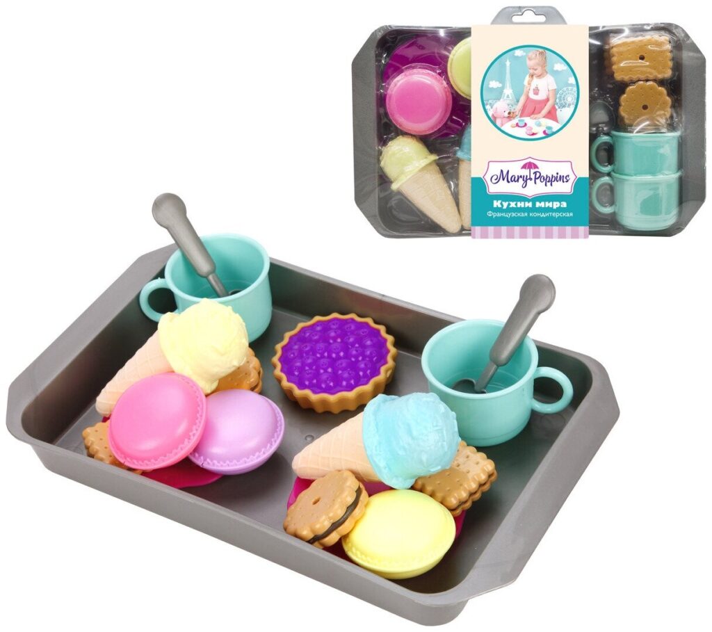 Идея для подарка: Набор продуктов с посудой Mary Poppins Французская кондитерская 453137 голубой/серый/коричневый