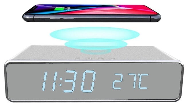Идея для подарка: Настольные электронные часы-будильник MIRRON A101-3 С/ Беспроводная зарядка/ Hi-Tech