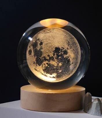 Идея для подарка: Ночник светильник 3D хрустальный шар 8см. Луна/Самый лучший и креативный подарок/питание USB/Блок питания в комплект не входит