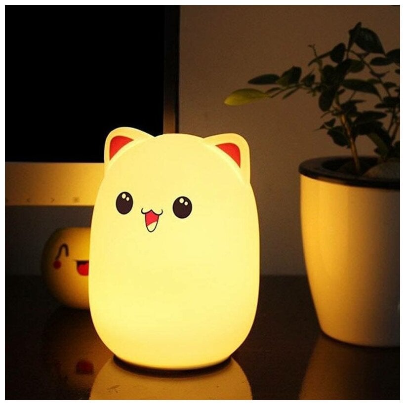 Идея для подарка: Ночник-светильник USB силиконовый Котик большой / Ночник детский сильконовый / Светильник силикиновый беспроводной / RGB светильник