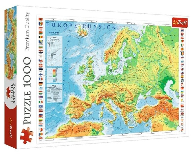 Идея для подарка: Пазл "Физическая карта Европы", 1000 деталей