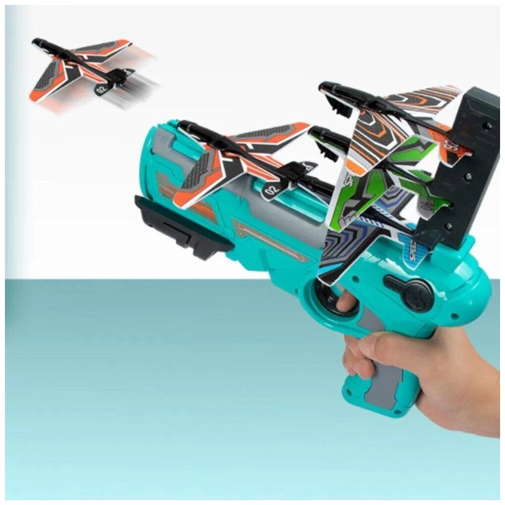 Идея для подарка: Пистолет катапульта с летающими самолетами Air Battle, голубой