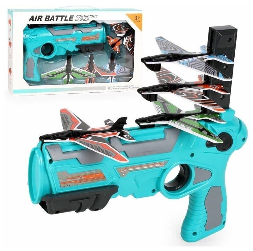 Идея для подарка: Пистолет катапульта с летающими самолетами Air Battle, голубой